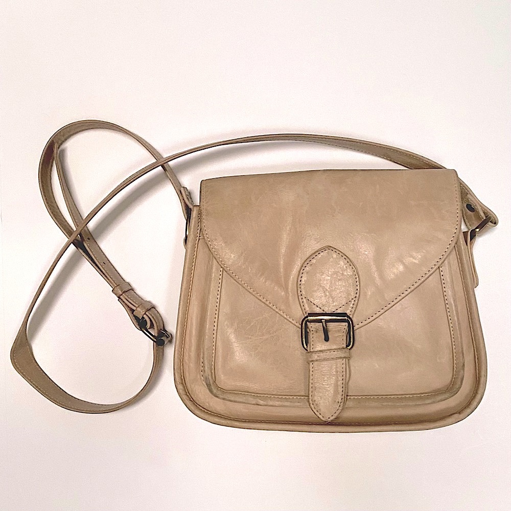 JOYN Brand Full Grain Leather Crossbody Bag in Pearl